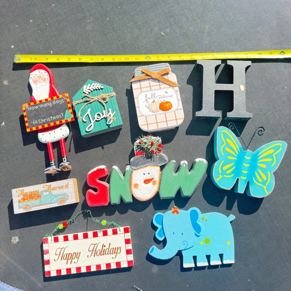 9*Classic Wooden Seasonal‎ Decor Bundle Xmas Fall Butterfly Elephant OLDSTOCK